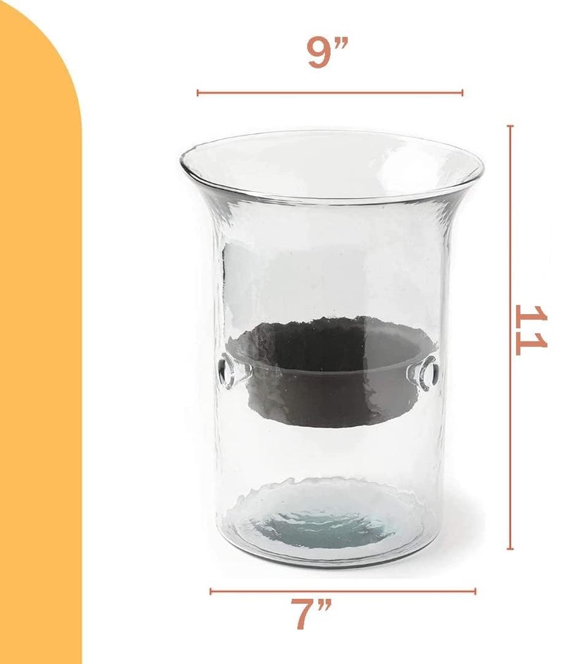 First of a Kind Small Glass Hurricane Pillar Candle Holder with Rustic Metal Insert, Perfect as a Centerpiece - Image 2